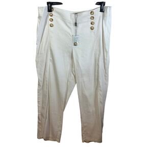 NWT For Cynthia Linen Blend White Crop Pants Wide Leg Summer Vacation Beach